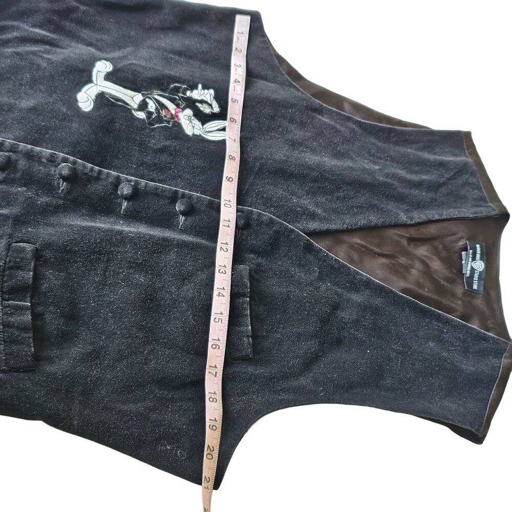 Vintage Velveteen Men's Black Warner Brothers Bugs Bunny Vest adjustable size L - Picture 9 of 15